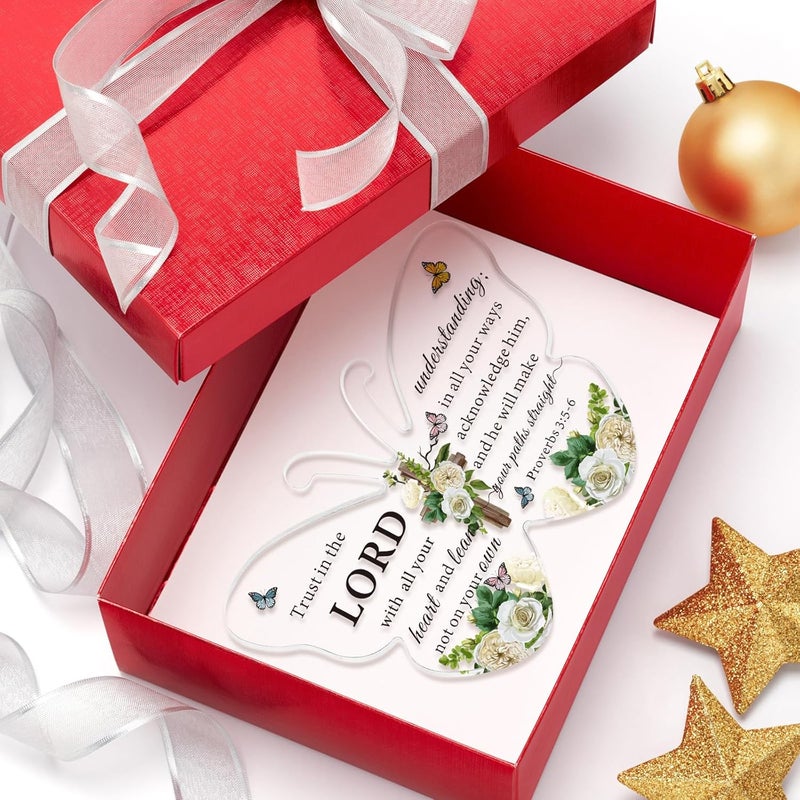 Barydat Acrylic Christian Gifts Bible Verses Religious Gifts for Women Men Inspirational Scripture Butterfly Prayer Room Decor Faith Keepsake Paperweights for Mom Father Home(Trust Lord) - Image 5